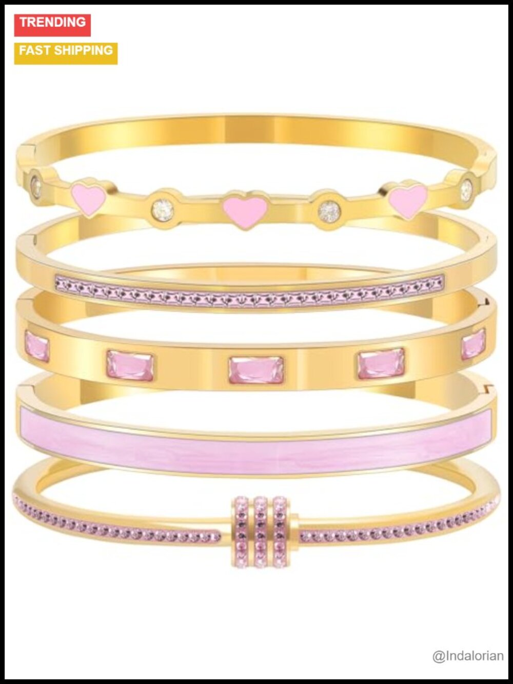 18K Gold Plated Stainless Steel Bangle Bracelets for Women Stackable Set
